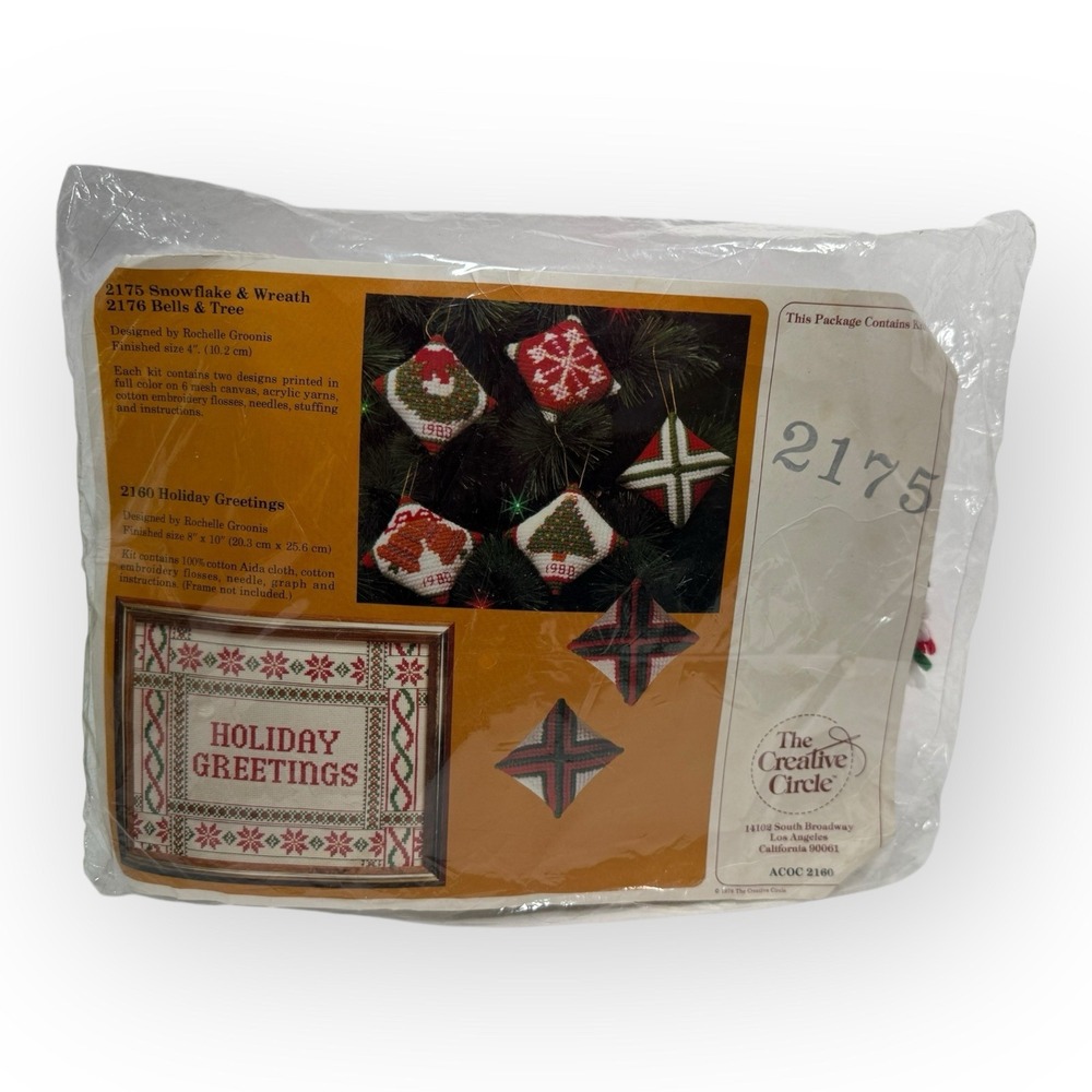 1979 Creative Circle Holiday Needlework Kit Christmas Ornaments Canvas NOS